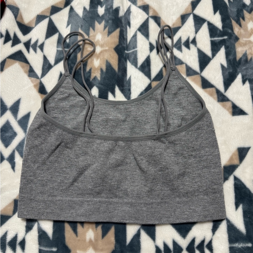 Aeropostale Grey Seamless Bralette Cami – Ribbed Spaghetti Strap Crop Top Size s